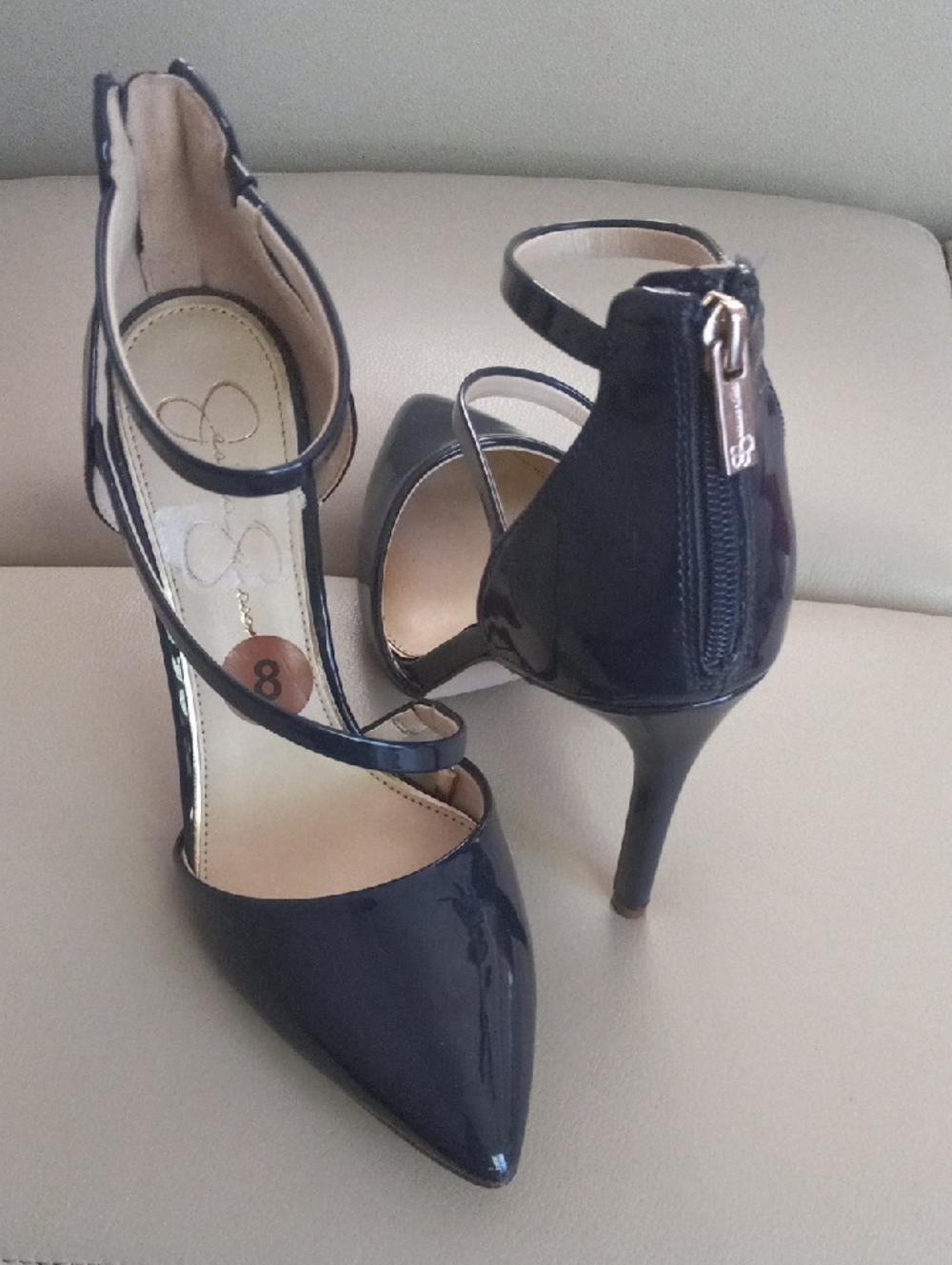 Jessica Simpson Navy Patent Pointed-Toe Ankle-Strap Heels - Picture 11 of 17